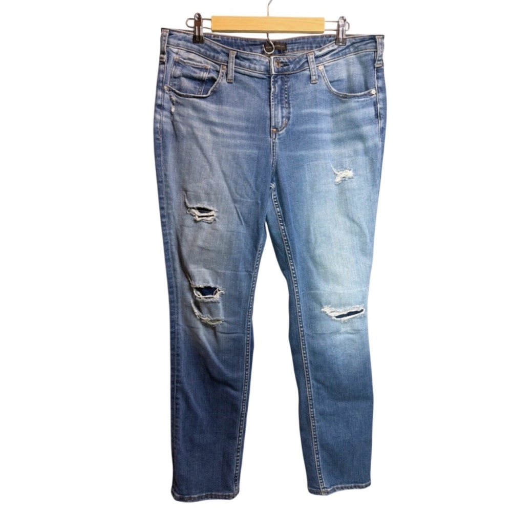 Silver Jeans Co Beau Plus Size Slim Boyfriend Distressed Patched Jeans W33